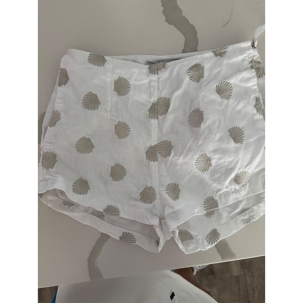 Haris Cotton Eva Capsule Linen Shorts White Silver Shell Embroidered Greece XS